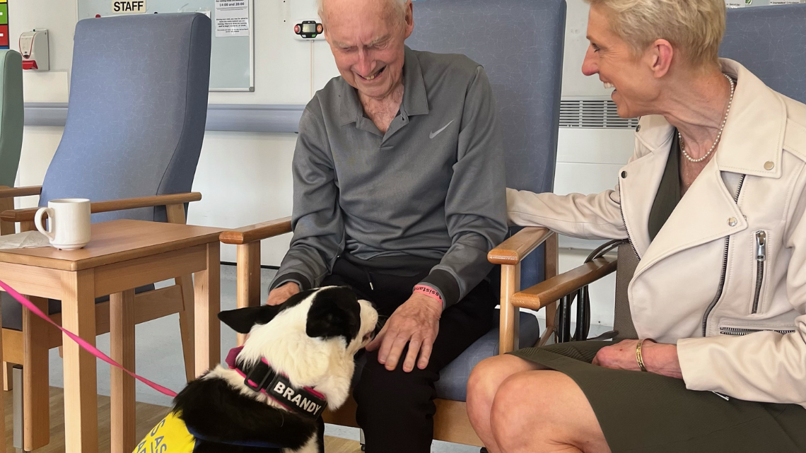 Patient with Brandy, Pets As Therapy dog